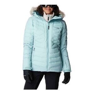 Columbia Women's Pale Blue Quilted Ski Jacket with Faux Fur Hood